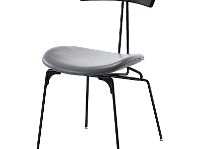 Modern Single Chair with Gray Leather Seat and Black Metal Frame 3d model