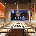 Industrial Modern Restaurant Interior With Yellow Walls Metal Tables Chairs Hanging Lamps And Black Accents