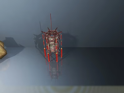 Traditional Red Lantern With Intricate Design And Decorative Tassels On Reflective Surface 3d model