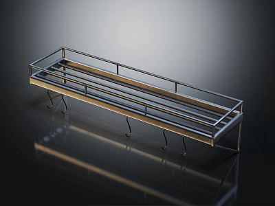 Modern Metal Wall Cabinet With Hanging Hooks And Reflective Surface Structure Design 3d model