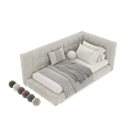 Modern Tufted Sofa Bed In Neutral And Olive Green With Plush Pillows And Cozy Blanket