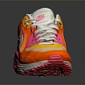 Vibrant Orange Pink White Sneakers With White Laces Air Cushion Sole And Mesh Upper