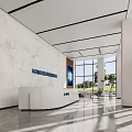 Modern Reception Area Interior With White Front Desk Marble Wall And Large Windows 3d model