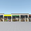 Commercial Retail Storefronts With Branded Signboards Glass Windows And Colorful Facades