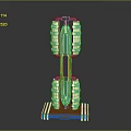 3D Model of Blue and White Striped Mechanical Structure With Cylindrical Parts Orange Base