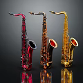 Red Black and Gold Saxophones with Shiny Reflective Surfaces on Dark Background
