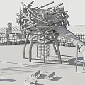 Log Playground Wild Fun Rides Wooden Unpowered Amusement Game Net Bridge 3d model