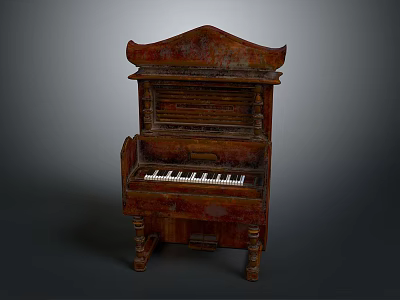 Retro Wooden Piano Style Household Furniture With Classic Design And White Keys 3d model