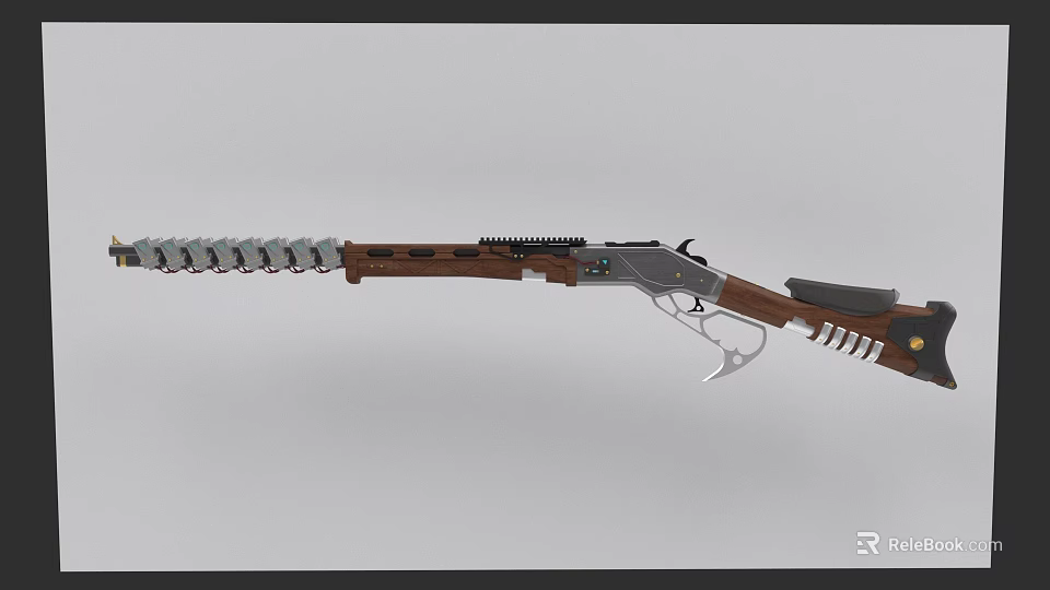 Vintage Rifle With Wooden Stock Serrated Metal Barrel And Classic Design 3d model 