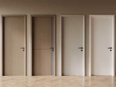 Light Wood and White Hinged Doors with Herringbone Floor in Light Brown Wall Interior 3d model