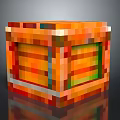 Colorful Pixelated Wooden Box With Vibrant Planks And Reflective Surface On Dark Background