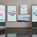 Advertising Billboards Displaying 5G New Era China Telecom Promotional Content With Laptops