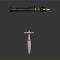 Military Weapons Featuring White Red Stripe Missile With Tail Fins And Blue Yellow Torpedo Antenna Components
