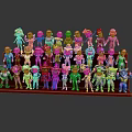 Vibrant Colorful Character And Creature Figurines Collection On Red Display Base