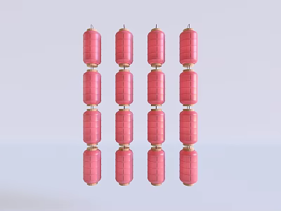 Pink Lanterns with Cylindrical Segments and Golden Connectors Arranged in a Row 3d model