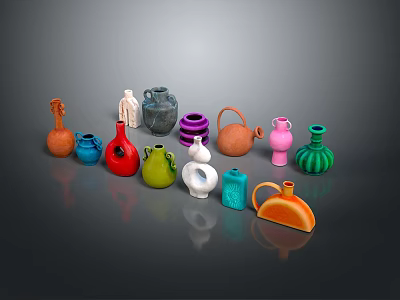 Colorful Vase Sculptures with Various Shapes and Vibrant Hues Artistic Carving Collection 3d model