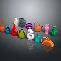 Colorful Vase Sculptures with Various Shapes and Vibrant Hues Artistic Carving Collection