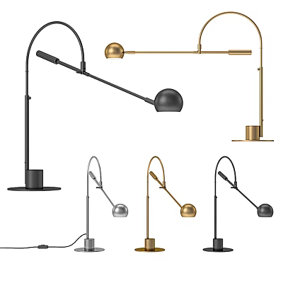 Modern Stylish Table Lamps with Adjustable Arms and Metal Bases in Black Gold Silver 3d model