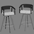 Modern Bar Stools With Black Armrests Mesh Seats And Metal Frames 3d model
