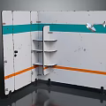 Foldable Room Divider With White Surface Teal And Orange Stripes Open Shelves