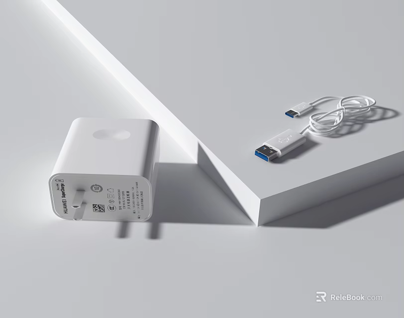 White Fast Charging Phone Charger With USB C Cable And Portable Design For Mobile Devices 3d model 
