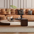 Elegant Living Room Interior With Brown Leather Sofa White Paneled Walls And Decorative Elements