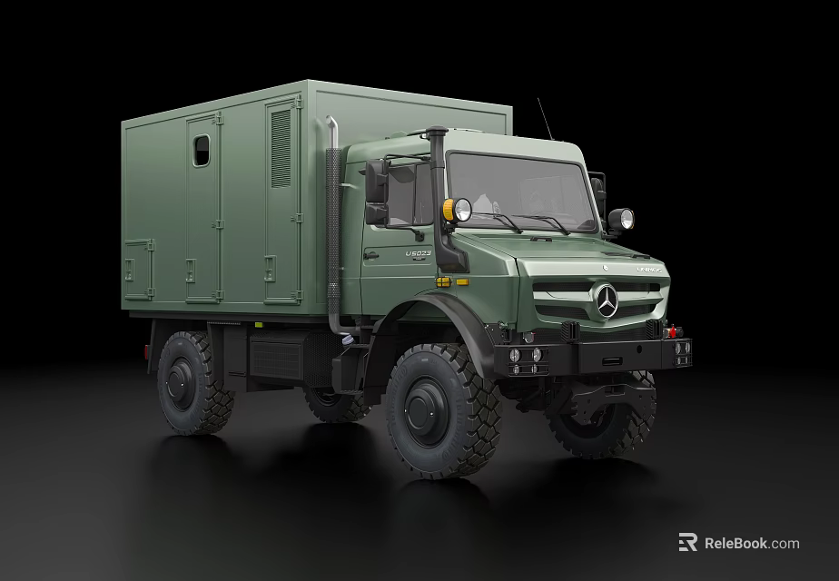 Green Mercedes Benz Functional Vehicle with Large Tires Cargo Box And Cab Windows 3d model 