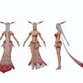 Game Movie Character In Red And White Outfit With Feathered Headdress Golden Accessories And Jewelry