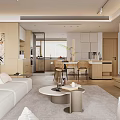 Modern Living And Dining Room Interior With White Sofa Round Coffee Table And Open Layout