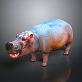 Colorful 3D Hippopotamus Model with Red Eyes Open Mouth and Detailed Texture on Dark Background