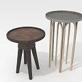 Stylish Round Side Tables With Dark Wooden And Gray Tops Black And Golden Metal Legs