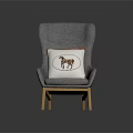 Modern Gray Armchair Interior With White Pillow Giraffe Pattern And Orange Pillow