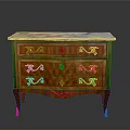 Classical Wooden Chest of Drawers with Marble Top Golden Decorative Handles and Ornate Carvings