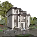 Two Story Detached Villa With Stone Facade And Lush Garden Surrounded By Green Trees