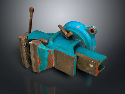 Vintage Blue Rusty Metal Bench Vice With Bolt For Workshop Clamping 3d model