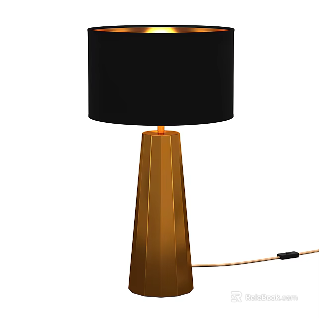 Modern Table Lamp With Black Lampshade And Orange Vertical Stripe Base 3d model 