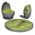 Concrete Egg Shaped Bonsai Planters With Green Moss Covering And Round Base