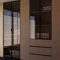 Modern Wardrobe Interior Design With Glass Doors Wooden Elements And Drawers