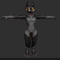 3D Mythical Creature Character With Black Body Gray Torso Yellow Eyes And Golden Ear Accents