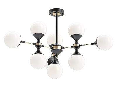 Elegant Modern Chandelier Featuring Multiple White Spherical Shades And Black Metal Frame 3d model