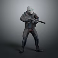 Game Movie Character Wearing Tactical Combat Armor With Glowing Visor And Rifle 3d model