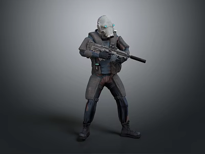Game Movie Character Wearing Tactical Combat Armor With Glowing Visor And Rifle 3d model