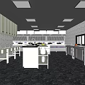 Spacious Commercial Kitchen Interior With Stainless Steel Workbenches Overhead Lights And Marble Flooring