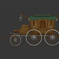 Vintage Wooden Horse Carriage With Green Roof And Golden Wheels Design