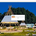 Garden Landscape With Tepees Green Trees Camper Van And Night Lighting