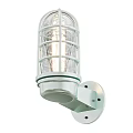 Industrial Style White Wall Light With Metal Cage And Clear Glass Shade