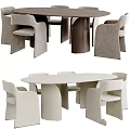 Modern Round Wooden Dining Table And Grey Curved Back Upholstered Chairs Set