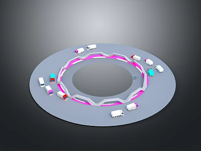 Scenic Circular Landscape with Central Hollow Small Vehicles and Pink Track 3d model