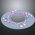 Scenic Circular Landscape with Central Hollow Small Vehicles and Pink Track
