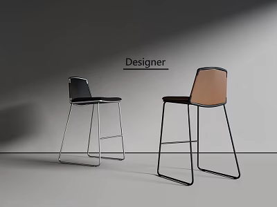 Designer Bar Stools With Black And Brown Seats And Metal Legs 3d model